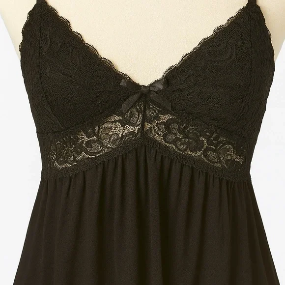 Black Lace Babydoll Lingerie Size Large Adjustable Straps Stretch - Picture 2 of 6